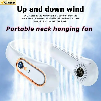 Portable Hanging Neck Fan with 5 Speeds, Digital Display, and Bladeless Technology