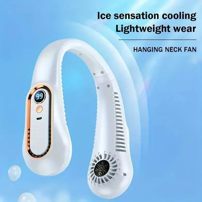 Portable Hanging Neck Fan with 5 Speeds, Digital Display, and Bladeless Technology